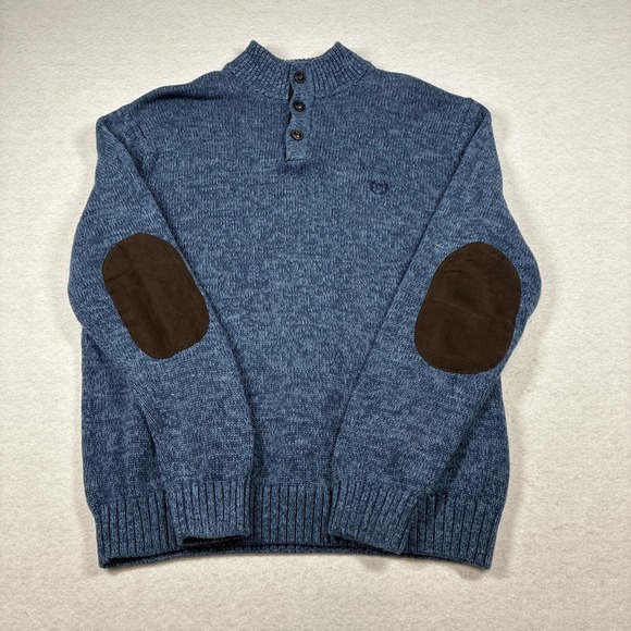 Chaps Other - Chaps Sweater Blue Preppy Fisherman Elbow Patches Grandpa Academia Thick Mens XL